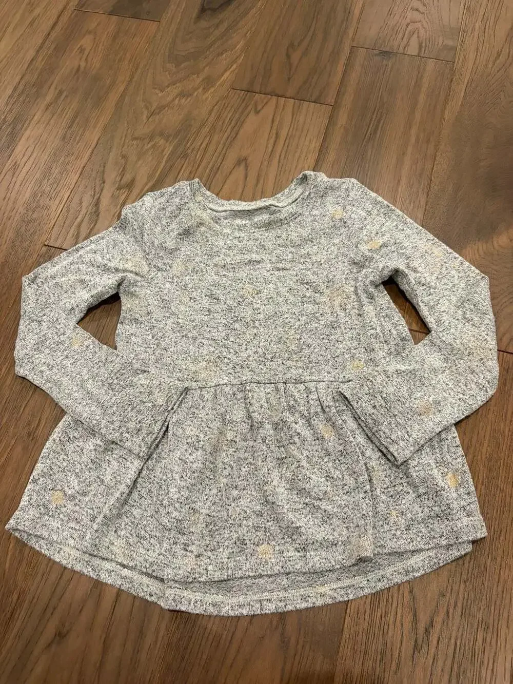 Mudd Girls Gray Gold Polka Dot Long Sleeve Peplum Top Size 7